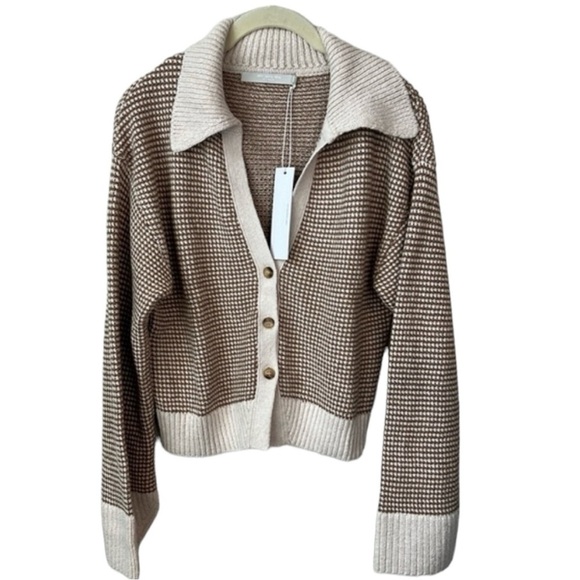 One Grey Day Brizo Houndstooth Cardigan Sweater In Beige - Picture 4 of 15